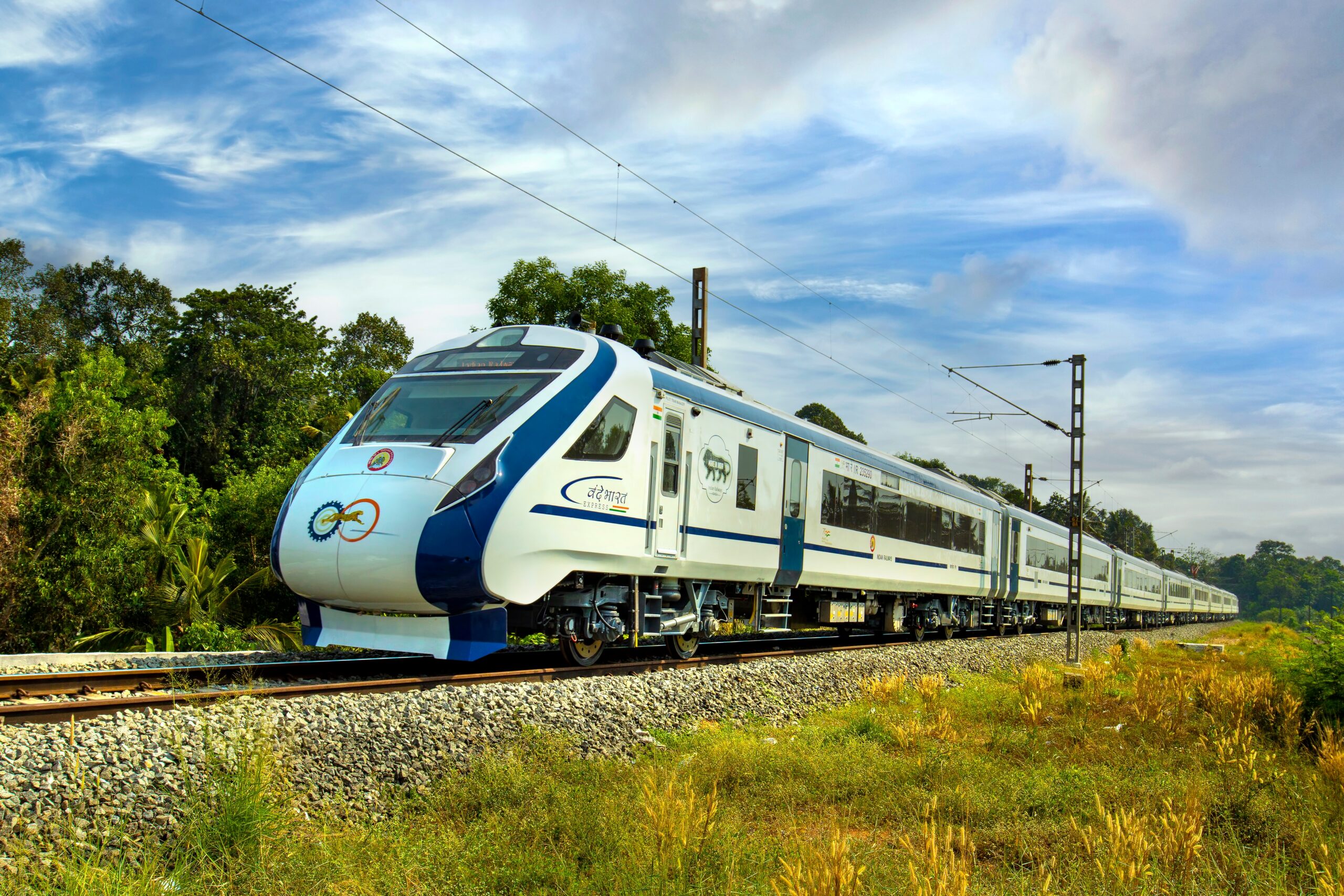 Medha Semi high-speed train on a rail track